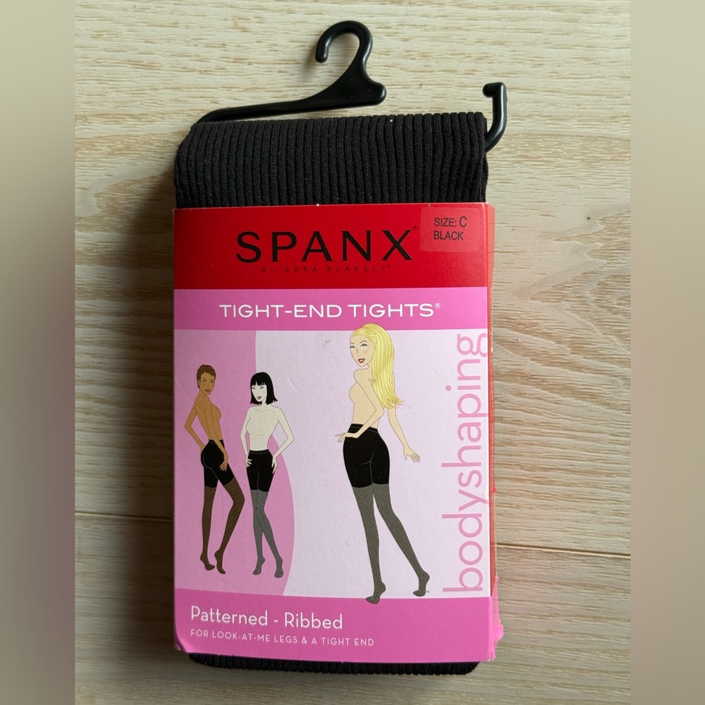 SPANX Tight End Patterned Ribbed Black Tights Size C Never Opened Package